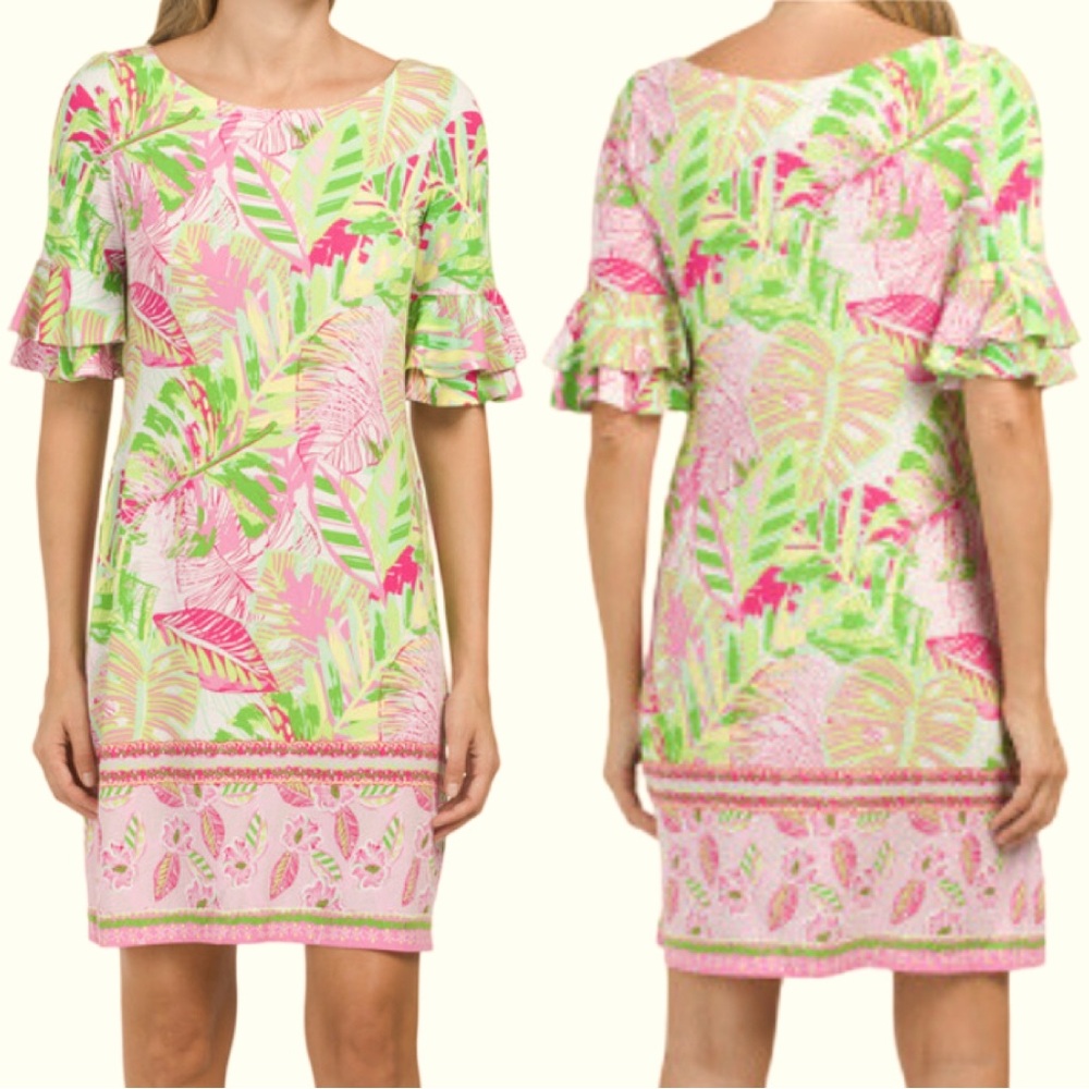 Pappagallo Erika Flutter Sleeve Tropical Dress Size Small